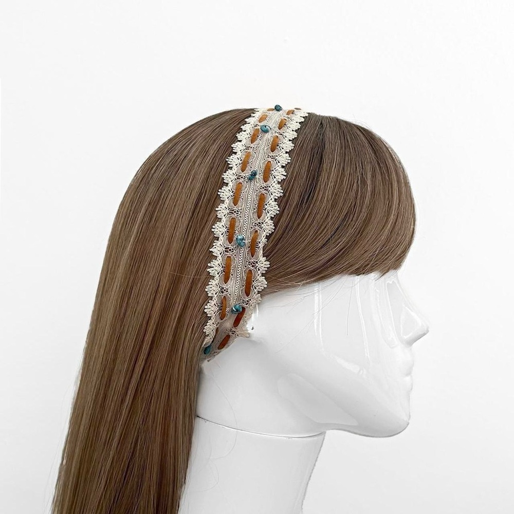 Chic Beaded Headband - Cream and Brown